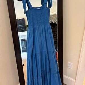 Blue Tiered Maxi Dress with Tie Straps